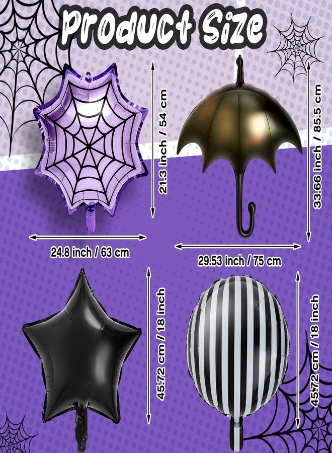 LaRandom 8 Pcs Gothic Foil Balloons Purple and Black Striped Star Umbrella Aluminum Film Balloons for Goth Birthday Halloween Mysterious Character Theme Party Decorations Supplies - Image 2